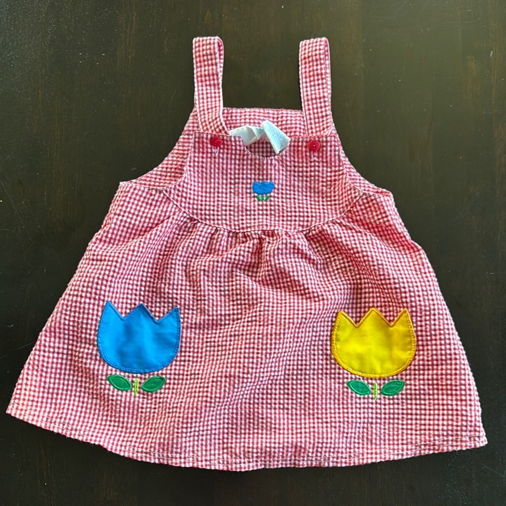 Basic Editions Casual Red and Blue Dress with Tulip Accents